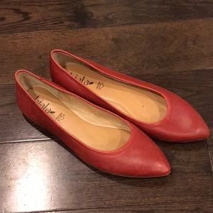 Red, leather flats
